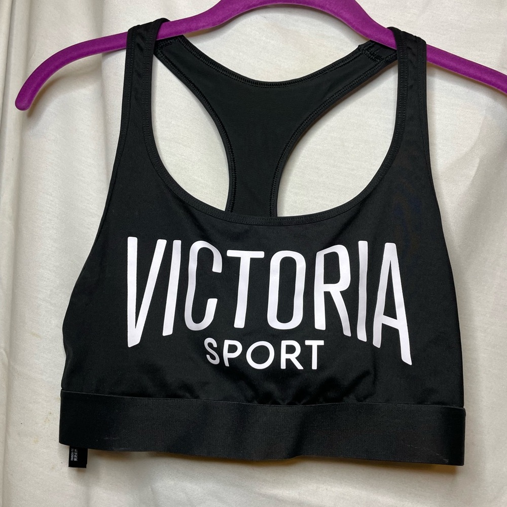 Victoria Secret Sport Black No Padding Racerback Bra w/ White Sport Logo Size M